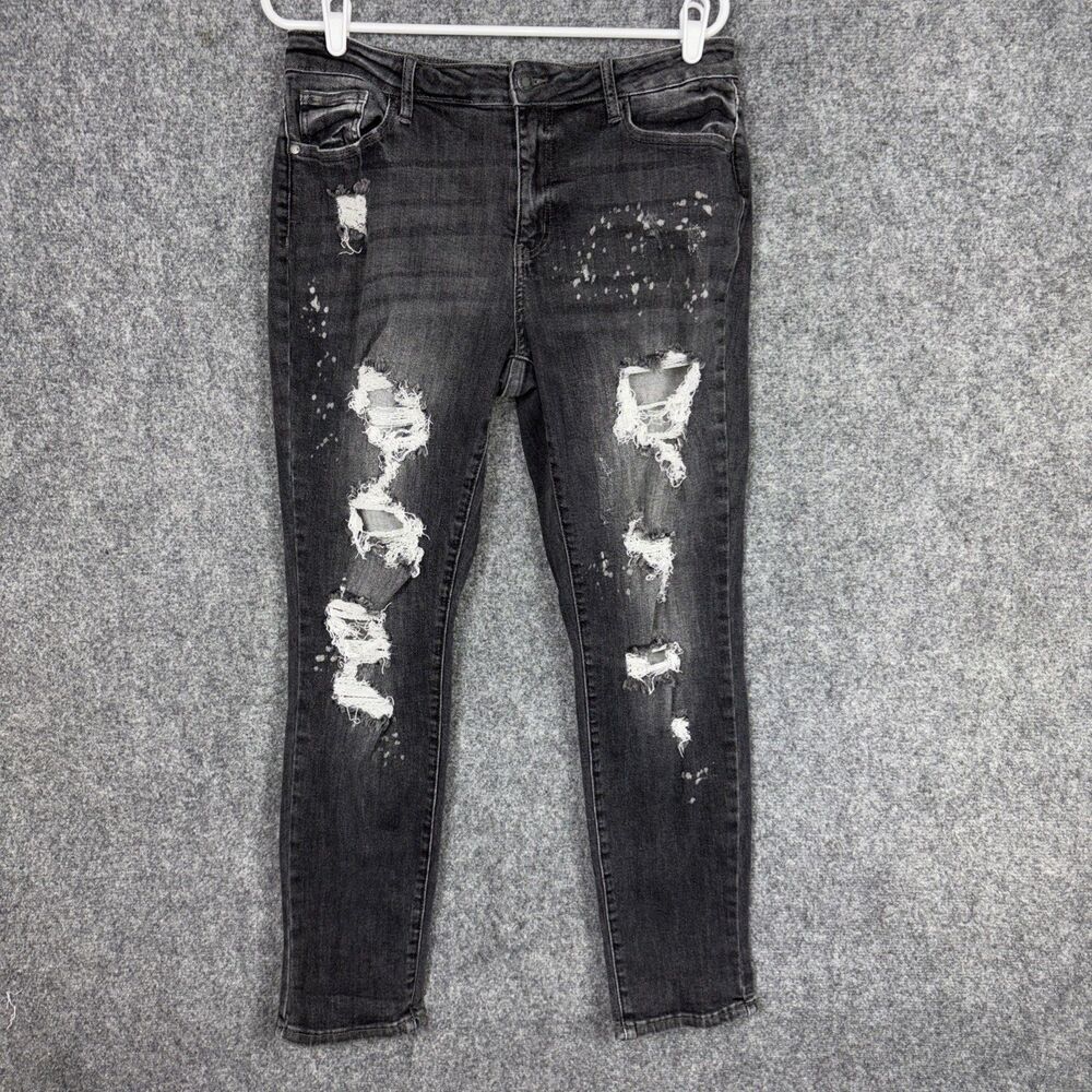 Judy Blue Jeans Womens Size 13 31 black Boyfriend Fit JB8867  Destroyed